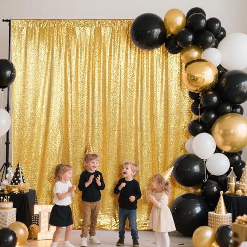SquarePie 20x10ft Gold Sequin Backdrop, High Density Non-Transparent Glitter Curtain for Photography, Birthday, Wedding Party Decorations, Thick Solid Background with 4" Rod Pocket, 1 Panel - Image 2