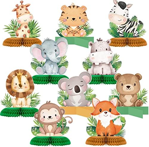 Gueevin 10 Pcs Safari Honeycomb Centerpieces for Baby Shower, Cute Animals by Gueevin