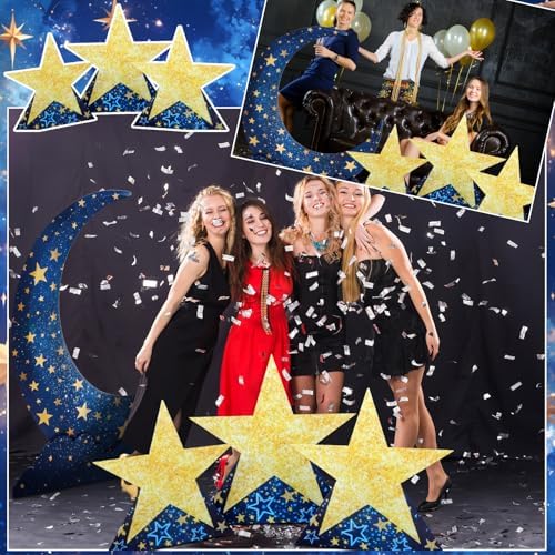 Leinuosen 4 Pcs Starry Night Party Decoration Crescent Moon Star Cardboard Stand up Cutout 2.15-5 ft Large Life Size Twinkle Little Backdrop Prom Photo Prop Standup for Movie Night Birthday Homecoming - Image 6