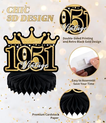 9 Pcs 75th Birthday Decoration for Men Women Table Honeycomb 1950 Decor - Image 6