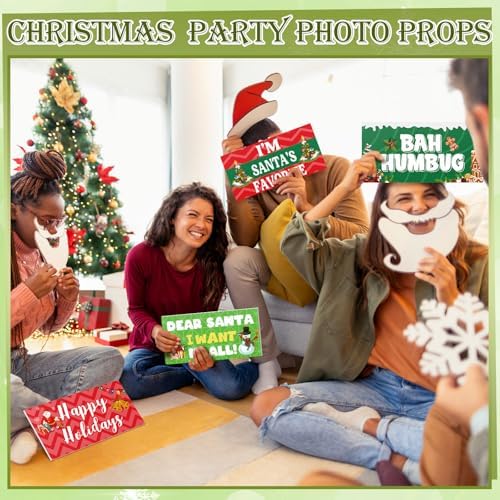 Beeveer 24 Designs Christmas Photo Booth Props, Red and Green Xmas Props - Image 6