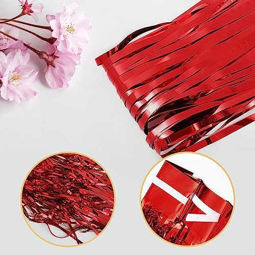 5 Pack Red Foil Curtain Backdrop 3.2ft x 9.8ft Metallic Tinsel Foil Fringe Curtains Streamer Photo Booth Backdrop for Birthday Party Engagement Bachelorette Party Decorations (Red) - Image 4