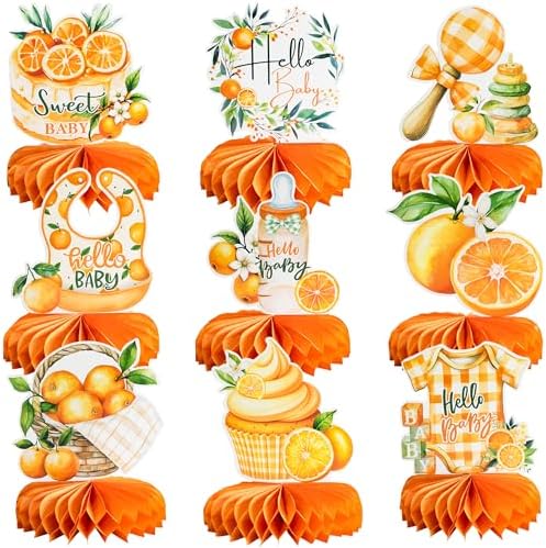 Gyufise 9Pcs Orange Baby Shower Decorations Honeycomb Centerpieces for Gender Reveal Table Centerpiece Party Supplies Table Topper Orange by Gyufise