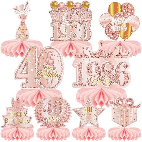 9 Pcs 40th Birthday Decoration for Women 1986 Pink Table Honeycomb Decor by MDCGFOD