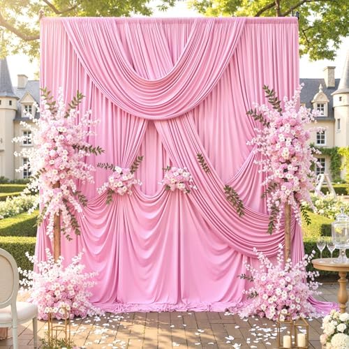 Wrinkle Free Pink Backdrop Curtain for Parties Background, Silky Photo Curtains Backdrop Drapes 2 Panels Back Drop Cloth for Wedding Birthday Photography Baby Shower Decor,10ftx10ft by CO-AVE