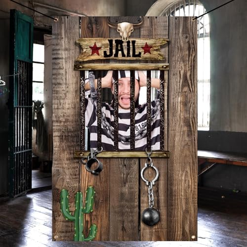 Lunmon 6x4 ft Halloween Backdrop Wood Jail Prison Face Cutout Holes - Image 5
