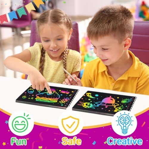 Party Favors for Kids 4-8-12: 16 Pack Scratch Rainbow Art Crafts Notebook - Image 6