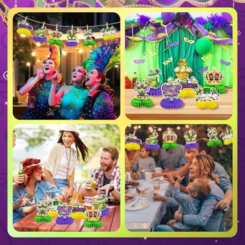JULMELON 8 Pcs Mardi Gras Centerpieces for Tables Honeycomb Decorations - Image 5