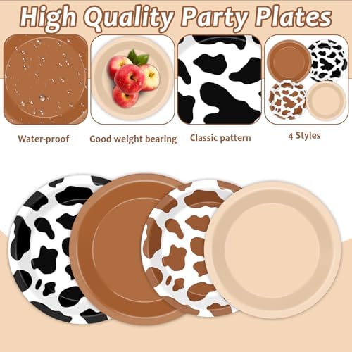 96Pcs Cow Print Paper Plates and Napkins Western Cowboy Party Supplies - Image 3