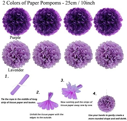 ZERODECO Party Decoration, 21 Pcs Purple and Lavender Hanging Paper Fans, Pom Poms Flowers, Garlands String Polka Dot and Triangle Bunting Flags for Birthday Parties, Wedding, Mermaid Party - Image 4