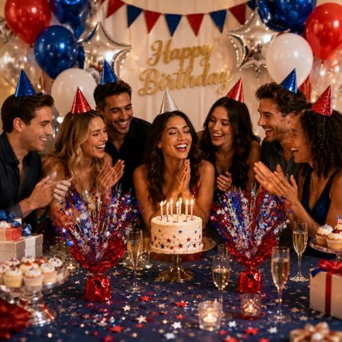6 Pack Metallic Foil Spray Centerpiece Stars for Wedding, Birthday, Anniversary, Christmas Table Decor, Holiday Festival Baby Shower Graduation Mantle Party Decorations (Red&Blue&Lridescent) - Image 4