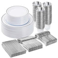 BESTVIP 300PCS Plastic Dinnerware Set, Silver Disposable Plates by Bestvip