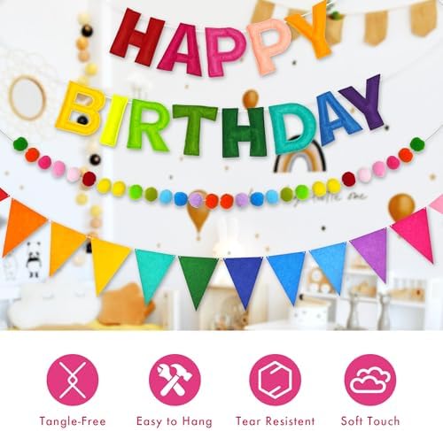 CANREVEL 3 PCS Pre-Strung 3D Happy Birthday Banner Decorations, Rainbow - Image 3