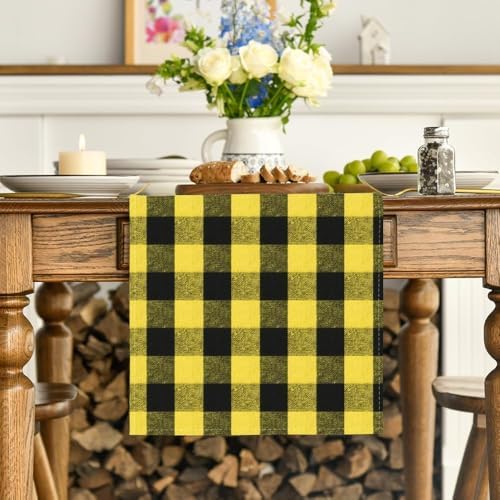 Artoid Mode Yellow and Black Buffalo Check Summer Table Runner 13x72 Inch - Image 2