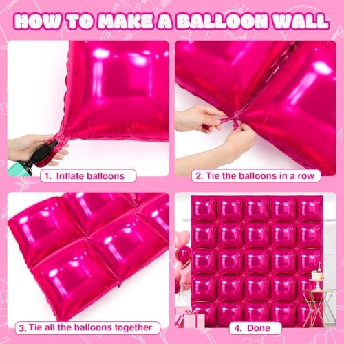 NISOCY 25PCS Hot Pink Square Foil Balloons Wall Backdrop - Image 4