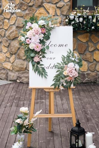 Wedding Welcome Signs Floral(Pack of 2)，Wedding Arch Flowers for Wedding Decorations and Reception Backdrop Decoration (New Pink) - Image 2