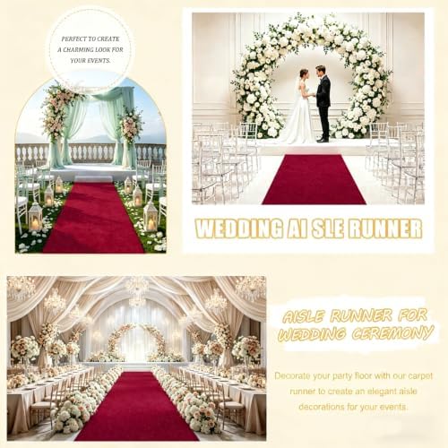 FUHSY Burgundy Aisle Runner for Weddings Velvet Aisle Runners 4FTx15FT Bridal Wedding Floor Runner Party Aisle Runner Rug Carpet Aisle Runners for Ceremony Indoor Outdoor - Image 6