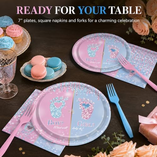 72 Pcs Gender Reveal Plates Napkins and Forks Set, 7 Inch, Serves 24 Guests - Image 5