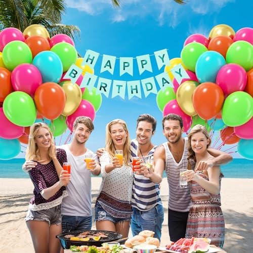 60pcs 12inch Tropical Balloons with Pink Green Teal Yellow Gold Balloons - Image 5