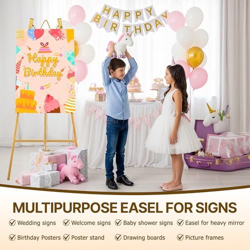 57.5" Gold Easel Stand for Sign, Wedding Sign Stand for Display - Image 2