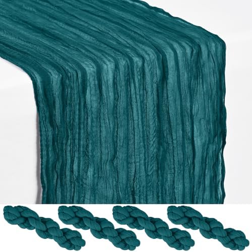 4 Pack Teal Cheesecloth Table Runner 17x108 Inches Boho Home Decor by Showgeous