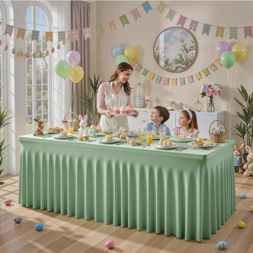 2 Packs Sage Green Spandex Table Cloths 4 Foot, Fitted Stretch Table Cover with Skirts 24x48 Inch, Wrinkle-Free Floor Length Tablecloths Rectangular for Weddings Parties Banquets Events Decorations - Image 3