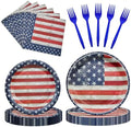 96 Pieces 4th of July Plates and Napkins Set, Vintage American Flag Disposable Tableware with Paper Plates Napkins and Forks for BBQ Picnic Party, Serves 24 by GistomeHome