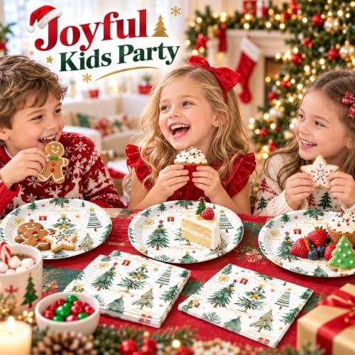 50PCS Happy Birthday Plates and Napkins, 7inch Colorful Dots Cake Dessert Plates Disposable Paper Dinnerware Set Party's Supplies Decorations (Xmas, 7 Inch) - Image 7