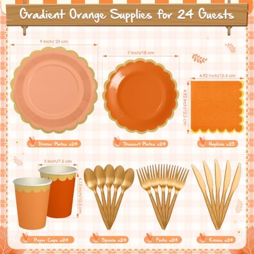 Mimorou 169 Pcs Burnt Orange Plates and Napkins Party Supplies Serve 24 - Image 3