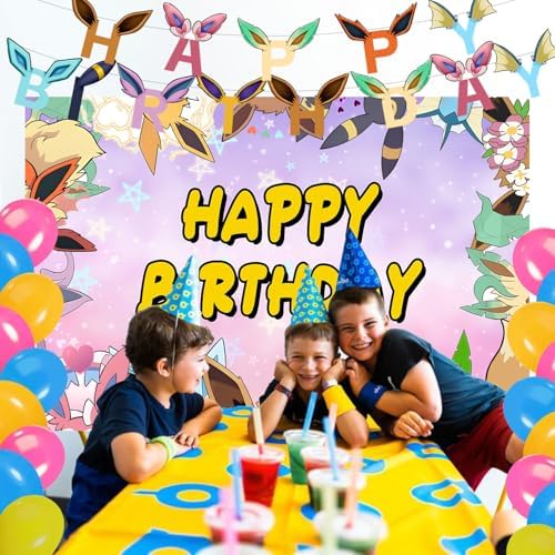 Cartoon Animation Birthday Party Backdrop,Evolutions Decor Supplies Include Happy Birthday Banner,Backdrop,Latex Balloon - Image 6