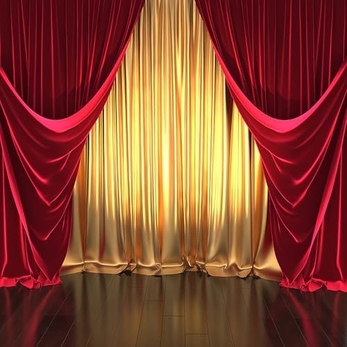 3D Rendering Theater Stage Theme Photography Backdrops Golden and Red Curtains Photo Studio Props Vinyl Background for Wedding Birthday Party Decoration Banner 6x6ft - Image 4