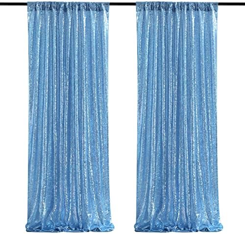 Light Blue Sequin Backdrop Curtains,2 Panels 2FTx8FT Glitter Curtain Backdrop Party Decorations Background Drapes for Wedding Birthday Anniversary Graduation Photo Booth Decor by SoarDream