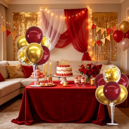 TONIFUL 6 Set Wine Red Gold Balloon Stand Balloon Centerpieces for Table - Image 5