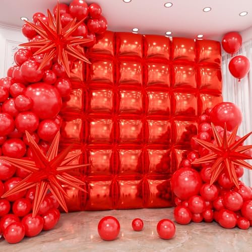 50pcs Red Square Foil Balloons Wall Backdrop with 79pcs Red Balloon Garland Arch Kit, Double Sided Balloon Tunnel for Birthday Anniversary Wedding Engagement Baby Shower Valentine's Decorations - Image 6