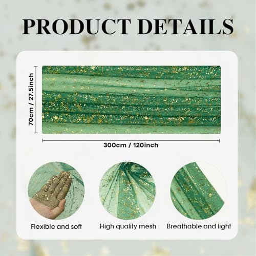Artoid Mode Green Gold Gauze Table Runner 120 Inch 10FT, Glitter Metallic Foil Sheer Dining Wedding Anniversary Holiday Table Decor for Home Party - Image 4