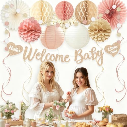 Boho Blush Pink Girl Baby Shower Decorations with Welcome Baby Banner - Image 7
