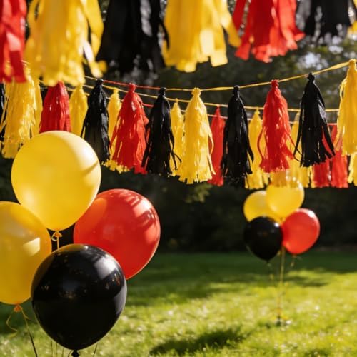 Red Yellow and Black Tissue Paper Tassels Party Tassel Garland Banner for Birthday Baby Shower Party Decoration, DIY Kits,15PCS - Image 5
