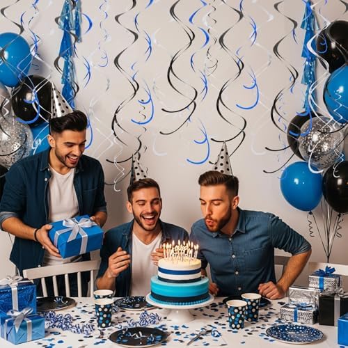 BEISHIDA 20Pcs Blue Black Silver Hanging Swirls Men Birthday Grad Decor - Image 5
