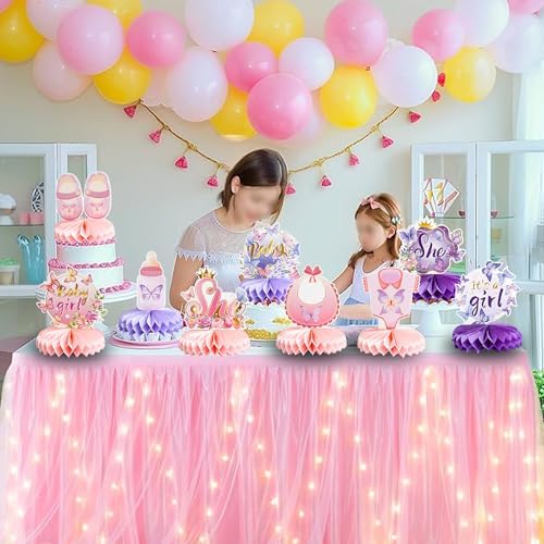 Gyufise 9Pcs Butterfly Baby Shower Decorations Girl Honeycomb Table Centerpieces It's a Girl Table Toppers for Gender Reveal Birthday Party Decor Pink Purple - Image 5