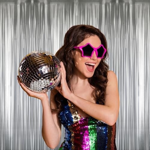 GOER 3.2 ft x 8.2 ft Metallic Tinsel Foil Fringe Curtains Party Photo Backdrop Party Streamers for Birthday,Graduation,New Year Eve Decorations Wedding Decor (4 Pcs,Matte Silver,Thick Material) - Image 4