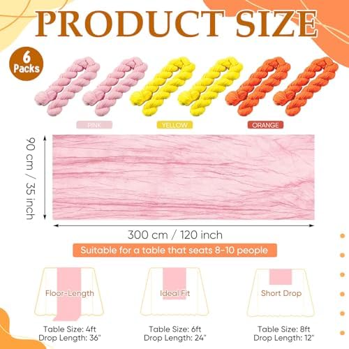 6 Pcs Fall Orange Yellow Pink Cheesecloth Table Runner 118" Gauze - Image 2