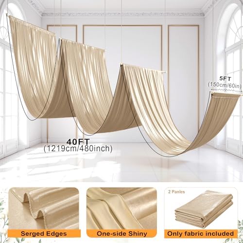 10ftx40ft Champagne Gold Ceiling Curtain for Wedding Parties - Image 6