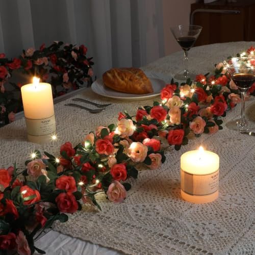 5 Pcs 41Ft Flower Garland with Lights, Pink Floral Garland Rose Vines - Image 2