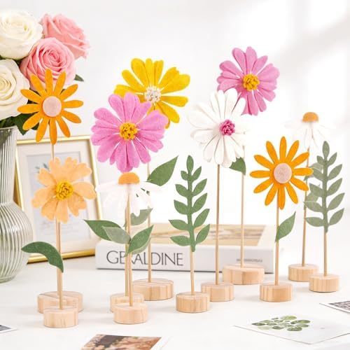 11 PCS Daisy Party Decorations with Wooden Base, Felt Flower Daisy - Image 6
