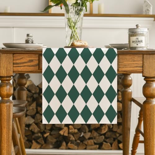 Artoid Mode Diamond Plaid Green St. Patrick's Day Table Runner, Seasonal Spring Summer Party Kitchen Dining Table Decoration for Home Party Decor 13x72 Inch - Image 2