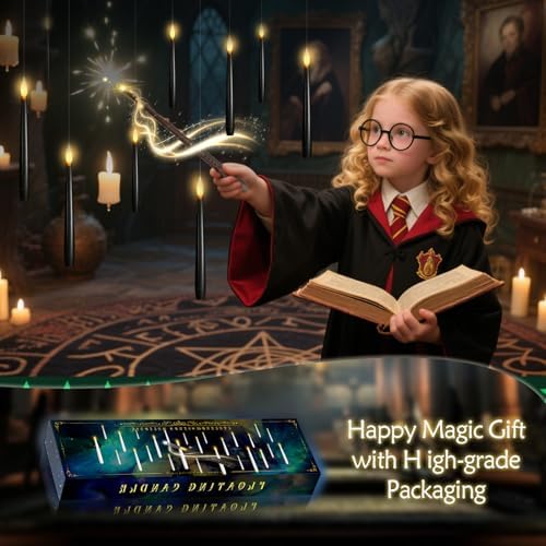 kakoya Flameless Floating Candles with Wand，20 Pcs Magic LED Hanging Taper Candles，Flickering Battery Operated Taper Candle with Wand Remote for Halloween Decorations Best Gift(Black) - Image 2