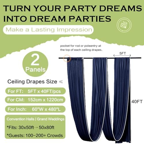 10ftx40ft Navy Blue Ceiling Curtain for Wedding Parties - Image 6