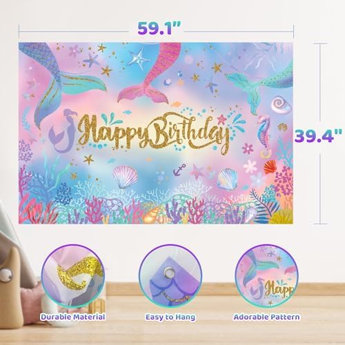 193 pcs Mermaid Birthday Decorations For Girl, Mermaid Party Decorations Supplies Kit, 16 Tableware Sets, Balloon Arch,Disposable Paper Plates - Image 4
