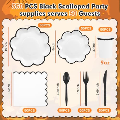350 Pcs Halloween Black and White Plates and Napkins Set, Serve 50 Guests - Image 2