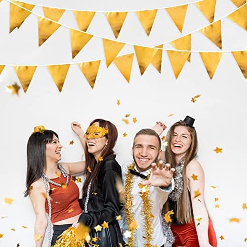 Gold Party Decorations Metallic Fabric Triangle Pennant Banner Gold Flag Bunting Garland for Graduation Birthday Wedding Anniversary Bridal Shower Bachelorette Engagement Hen Party Decoration Supplies - Image 5